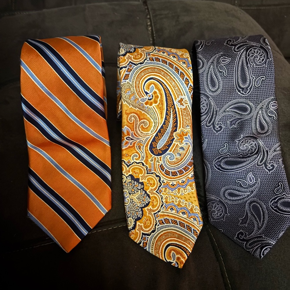 Elegant Men's Tie Set - Orange, Gold, and Gray